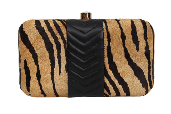Metal Frame Hair-On Leather Box Women Wallet